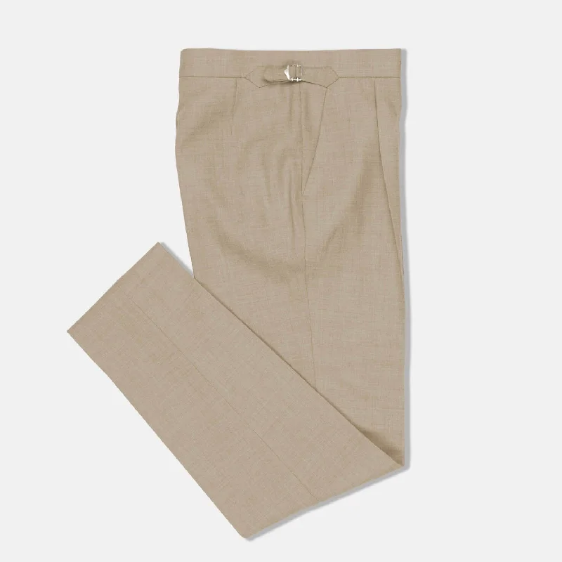 Functional Men's Travel SuitsPleat Front Trouser in Oatmeal High Twist Wool