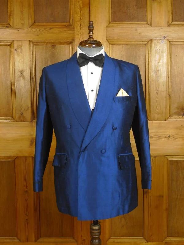 Cool Men's Modern Suits24/1162 fabulous 1980 vintage cyril a castle savile row conduit st bespoke teal blue d/b silk dinner / evening jacket 43 regular