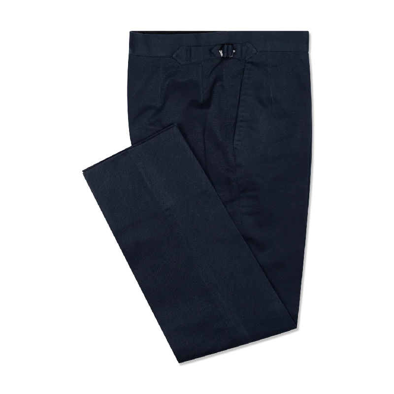 Men's Suits with Patterned FabricsFlat Front Trouser in Navy Brushed Cotton Twill