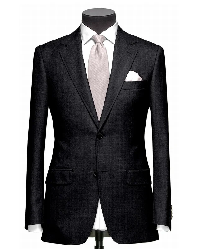 Men's Suits with Athletic FitsEThomas Wool Cashmere: Dark Grey Herringbone Jacket