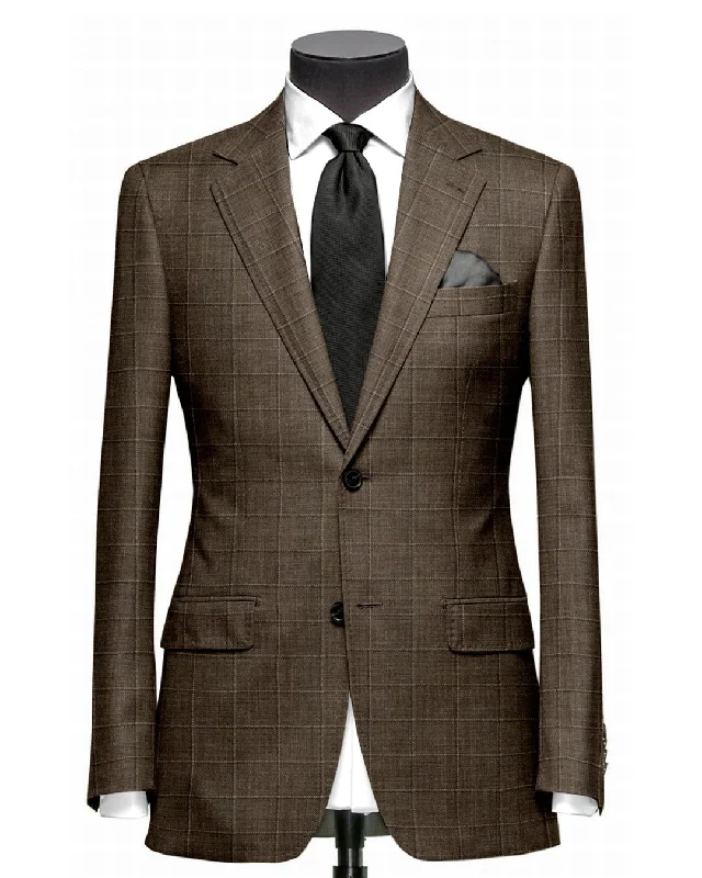 Men's Suits with Single VentsEthomas Cedar Brown White Checks Jacket