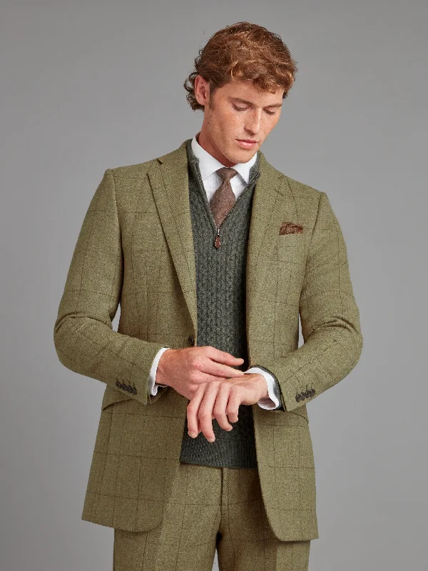 Stylish Men's Velvet SuitsEaton Jacket - Moss Windowpane Tweed