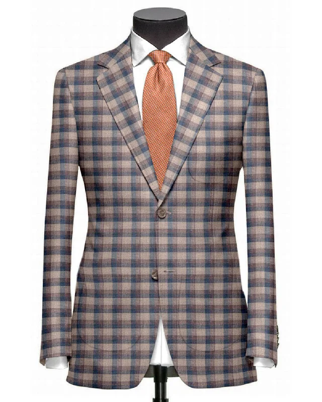 Men's Suits with Structured JacketsEThomas Light Peach Blue Voilet Checks  Jacket