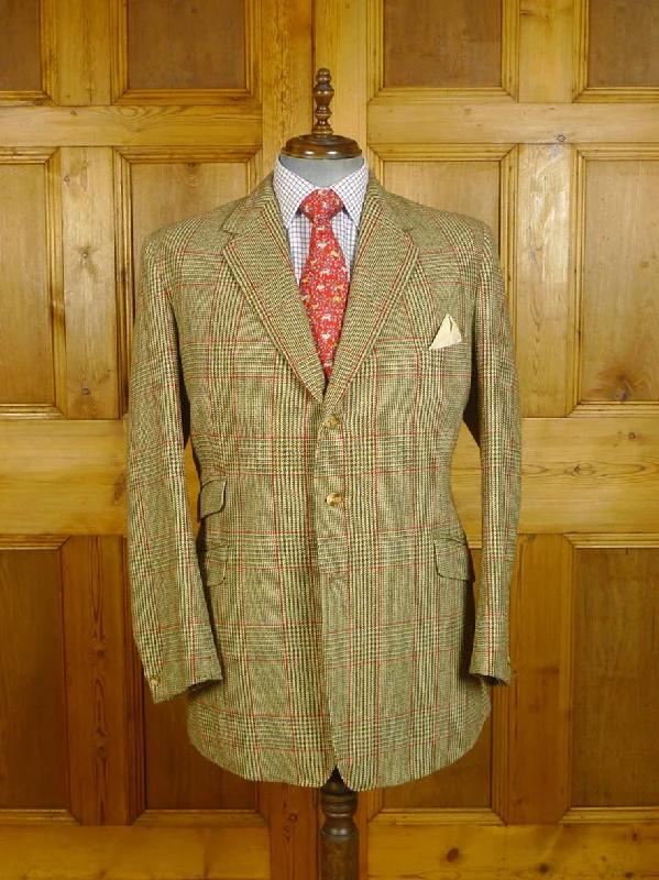 Men's Suits with Cuffed Trouser Legs24/0468 vintage 1962 bernard weatherill savile row bespoke heavyweight glen check tweed hacking jacket w/ action back 42 long