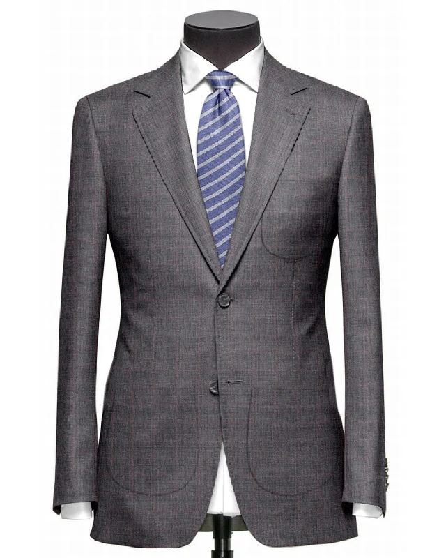 Men's Suits with Relaxed FitsEThomas Shark Shine Silver Windowpane Checks Jacket