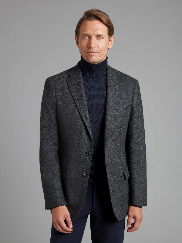 Men's Suits with Flap PocketsUnstructured Jacket - Charcoal Wool