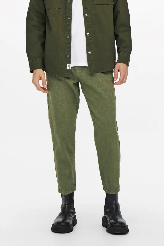 Men's Suits with Plain-Front Trouser WaistsAvi Beam Chino Twill Trousers - Olive Night