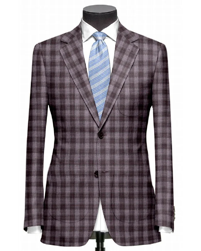 Weather-Ready Men's Water-Resistant SuitsEThomas Voilet Silver Mulberry Tartan Plaid Jacket