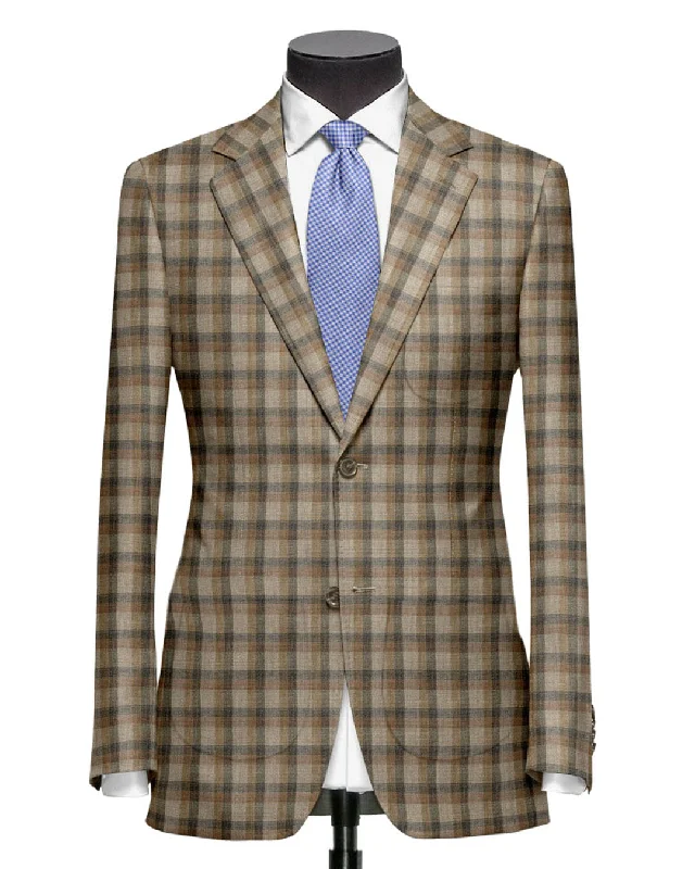 Warm Men's Wool-Blend SuitsEThomas Tan Choco Checks Jacket