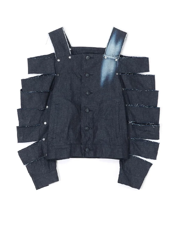 Men's Suits for Skinny MenBLEACHED DENIM JACKET WITH CUT-OUT DETAILS