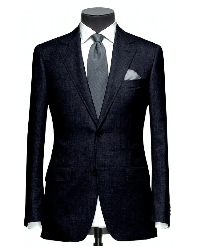 Men's Suits with Two-Button JacketsEThomas Wool Cashmere: Dark Blue Wool Jacket