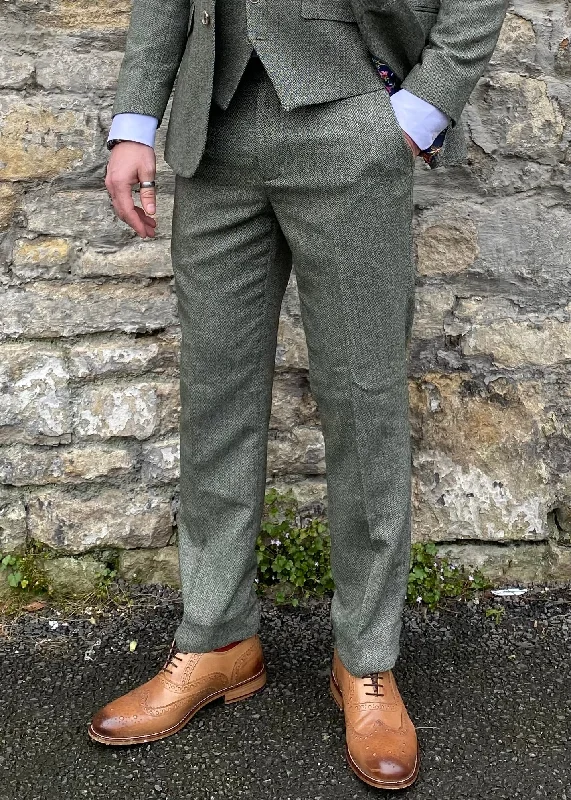 Men's Suits with Pleated TrousersSkopes Sage Herringbone Trousers