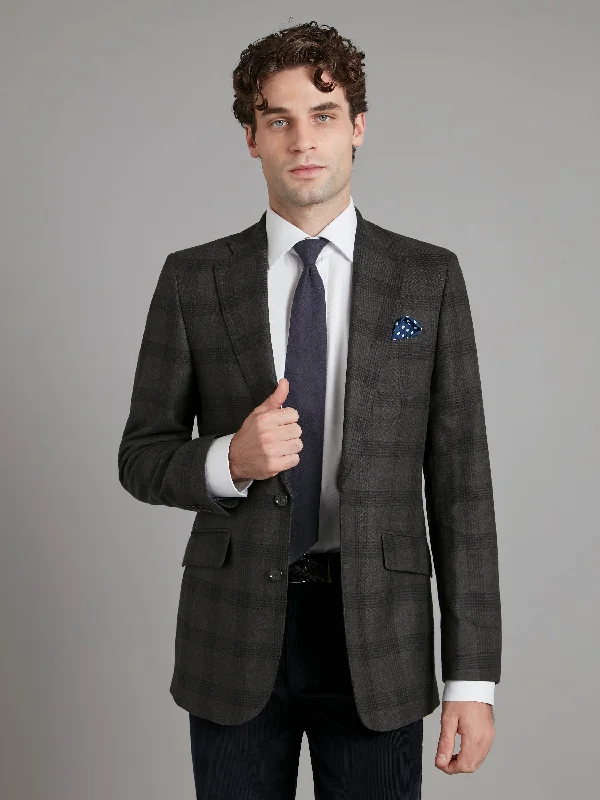 Men's Suits with Three-Button JacketsEaton Jacket - Moss Green Blue Overcheck