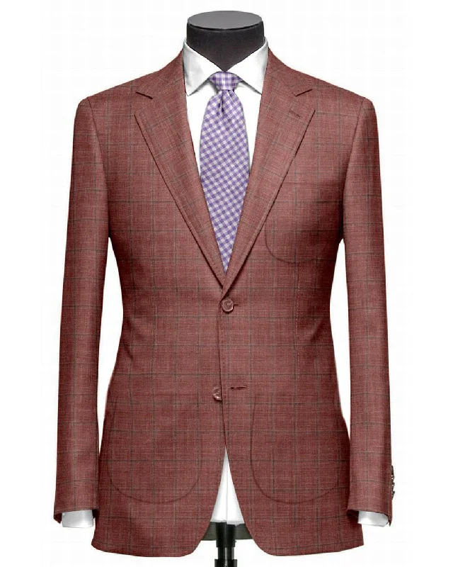 Men's Suits with Half-Canvas ConstructionsEThomas Dark Salmon Pink Windowpane Checks Jacket