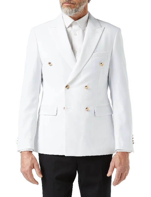 Men's Suits with Pleated TrousersDOUBLE BREASTED GOLD BUTTON WHITE JACKET