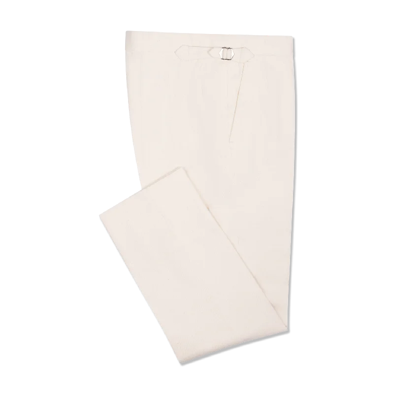 Stylish Men's Velvet SuitsFlat Front Trouser in Natural Canvas