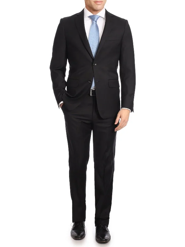 Men's Suits with Shawl LapelsMazara Mens Big & Tall Classic Fit Black Two Button 100% Wool Wrinkle Resistant Suit