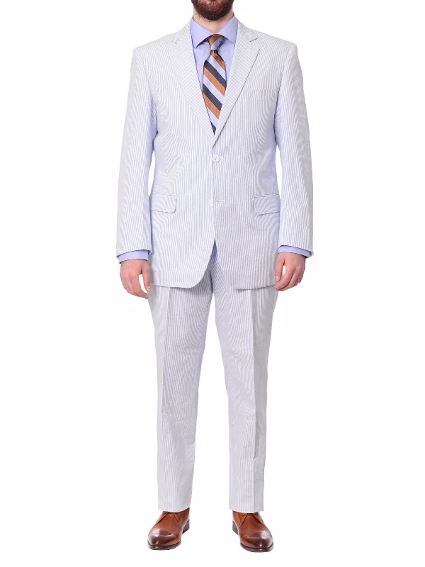 Men's Suits for Corporate SettingsEmigre Big & Tall Classic Fit Blue Striped Two Button Cotton Seersucker Suit