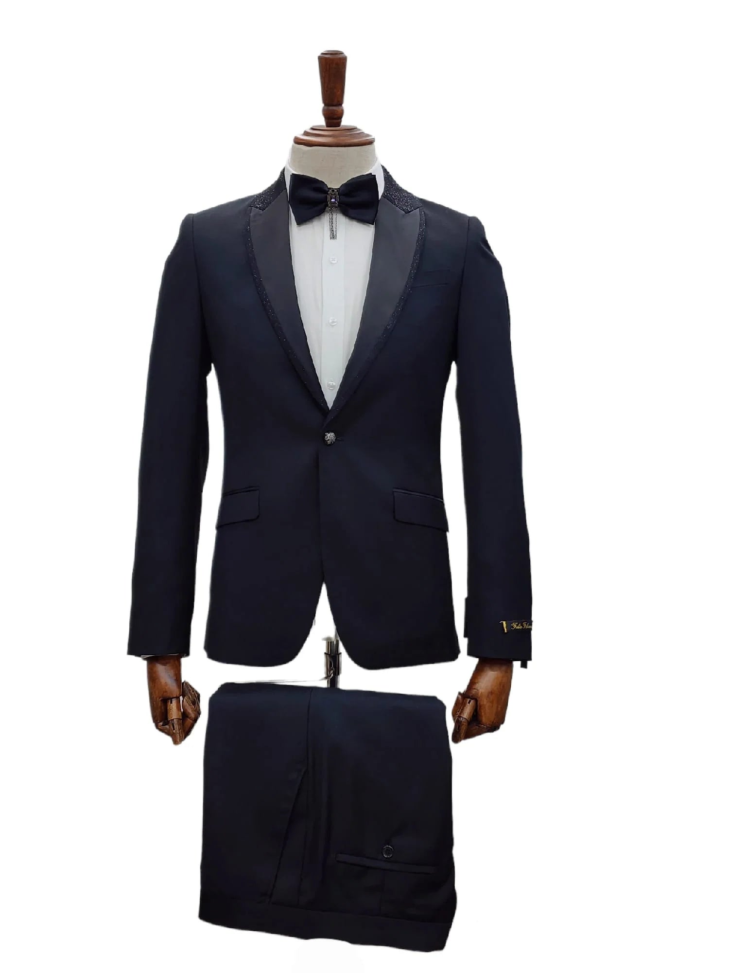 Men's Suits with Ticket Pockets1 Button Slim Fit Suit Satin Lapel with Glitter CR1-1230 Black