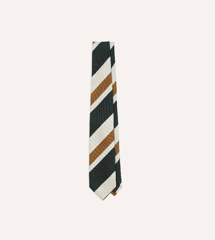 Men's Suits with Velvet FabricsRust and Green Broad Stripe Silk Tipped Tie