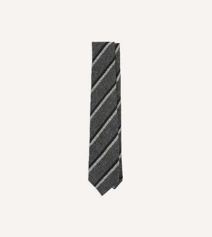 Men's Suits for Formal EventsGrey, Navy and White Double Stripe Tipped Wool Tie