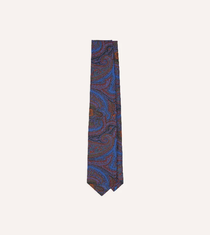 Men's Suits with Stretch FabricsBlue Acanthus Print Silk Self Tipped Tie