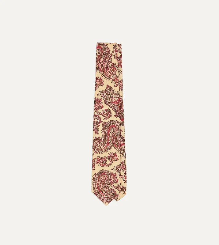 Men's Suits with Velvet FabricsYellow Paisley Print Silk Self Tipped Tie