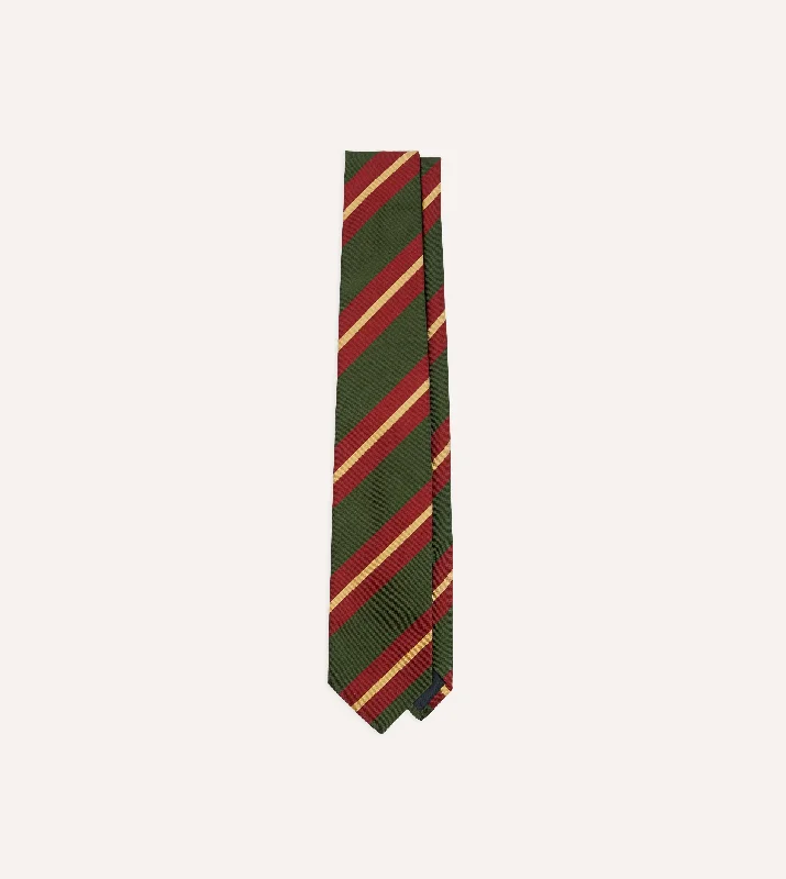 Men's Suits with Plastic ButtonsGreen and Red Stripe Mogador Silk Tipped Tie