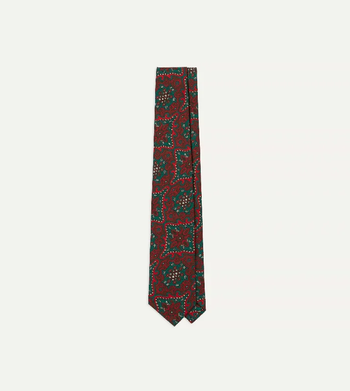 Men's Suits for WeddingsRed and Green Baroque Print Silk Self Tipped Tie