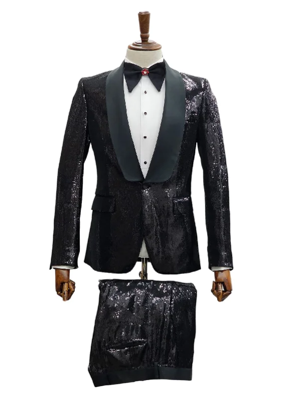 Men's Suits for Legal ProfessionsGiovanni Testi 2 Button Slim Fit Shawl Lapel Sequin Suit GT1S-2008 Black