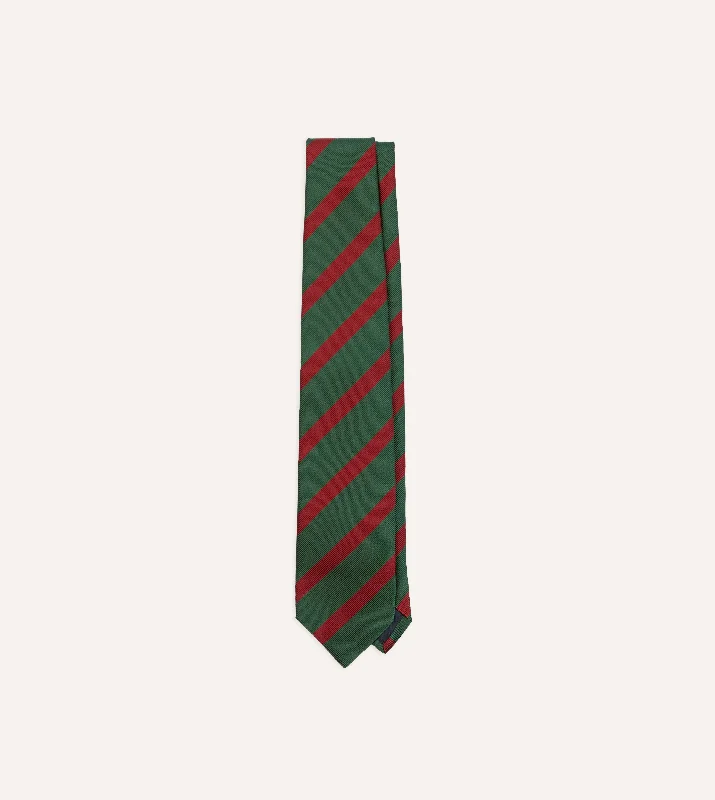 Men's Suits with Relaxed FitsGreen and Red Dual Stripe Mogador Silk Tipped Tie