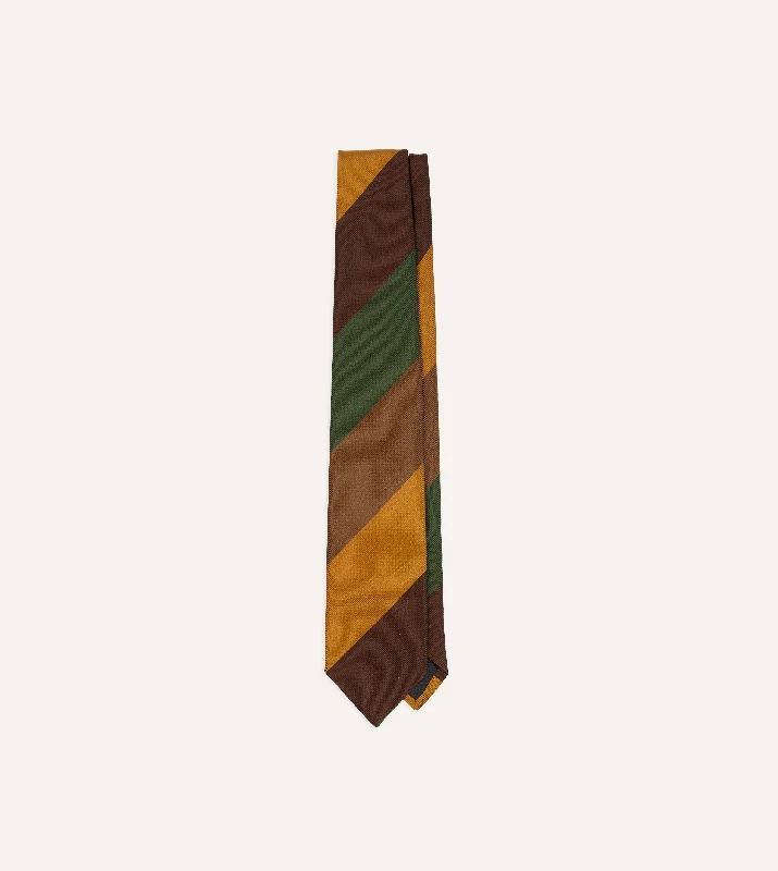 Lightweight Men's Summer SuitsBrown, Green and Yellow Wide Stripe Repp Silk Cotton Tipped Tie