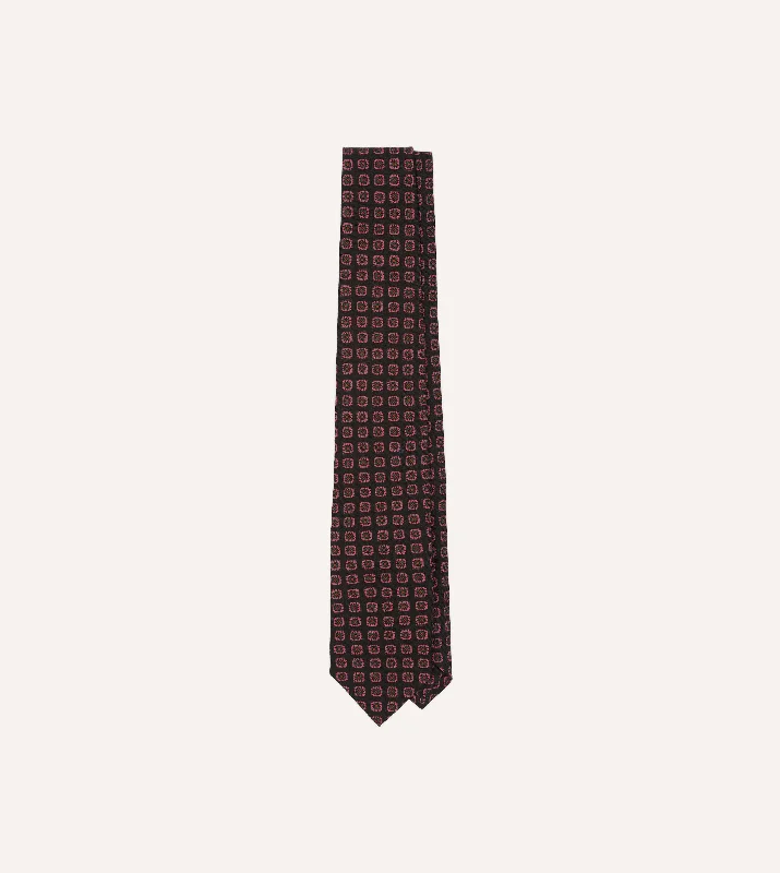 Men's Suits for Legal ProfessionsBlack Red, and Green Diamond Print Check Self-Tipped Wool Tie