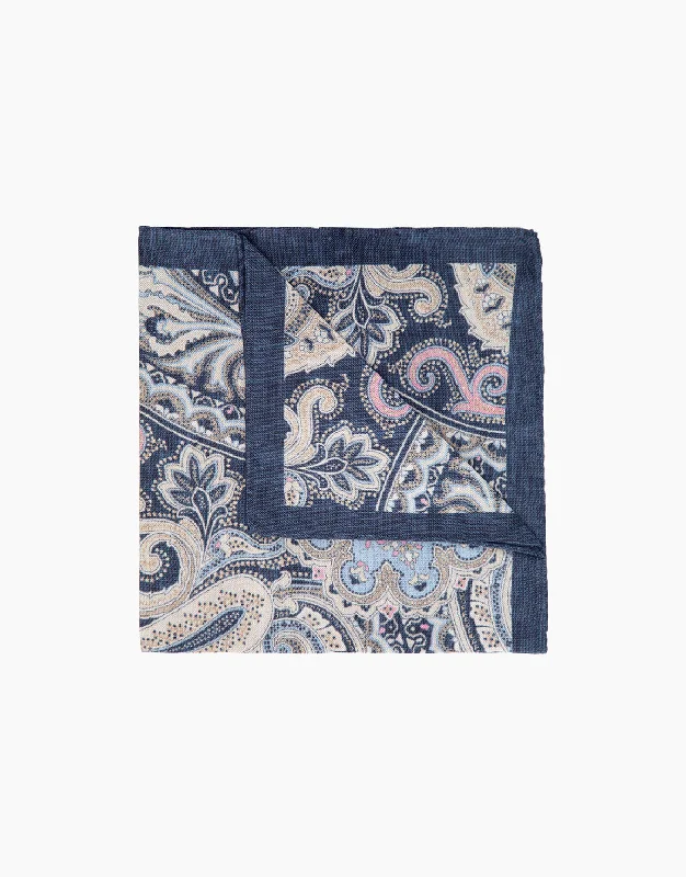 Men's Suits for Tall MenBeige, Pink & Blue Paisley Silk Pocket Square