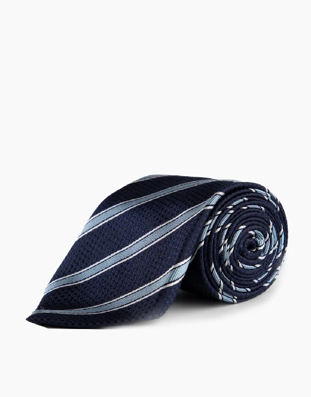 Men's Suits for LayeringNavy & Sky Blue Stripe Silk Tie