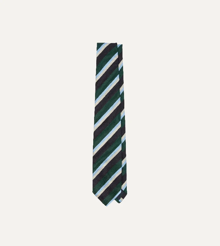 Durable Men's Wool SuitsGreen, Blue and White Multi Stripe Mogador Silk Tipped Tie