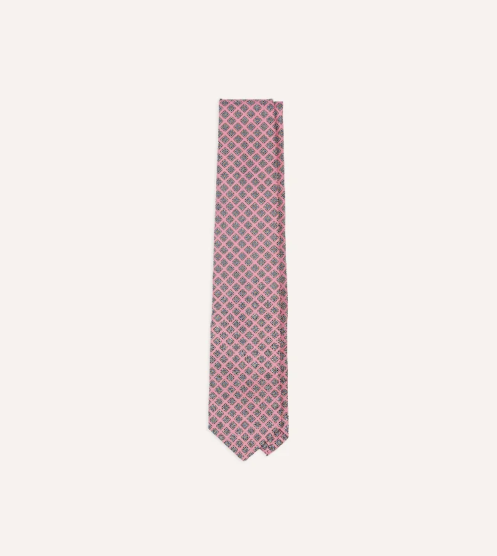 Men's Suits with Phone PocketsPink Square Medallion Self-Tipped Silk Tie