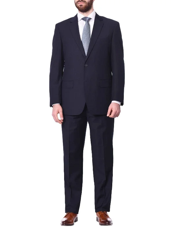 Men's Suits with Belt LoopsRaphael Big & Tall Classic Fit Solid Navy Blue Two Button Wool-touch Suit