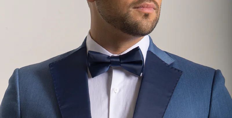 Versatile Men's Black Tie SuitsBlue Satin Bow Tie