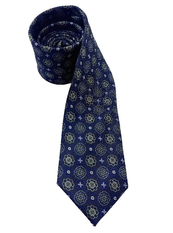 Men's Suits for Business MeetingsBlue Tile Print Silk Tie