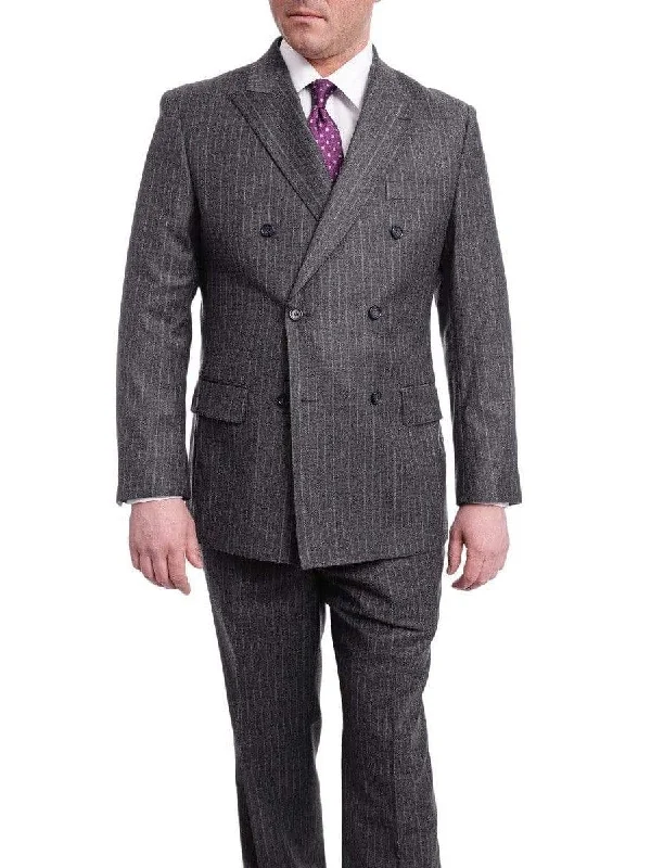 Men's Suits with Pass-Through PocketsMen's Arthur Black Big & Tall Classic Fit Gray Striped Double Breasted Pleated Wool Suit