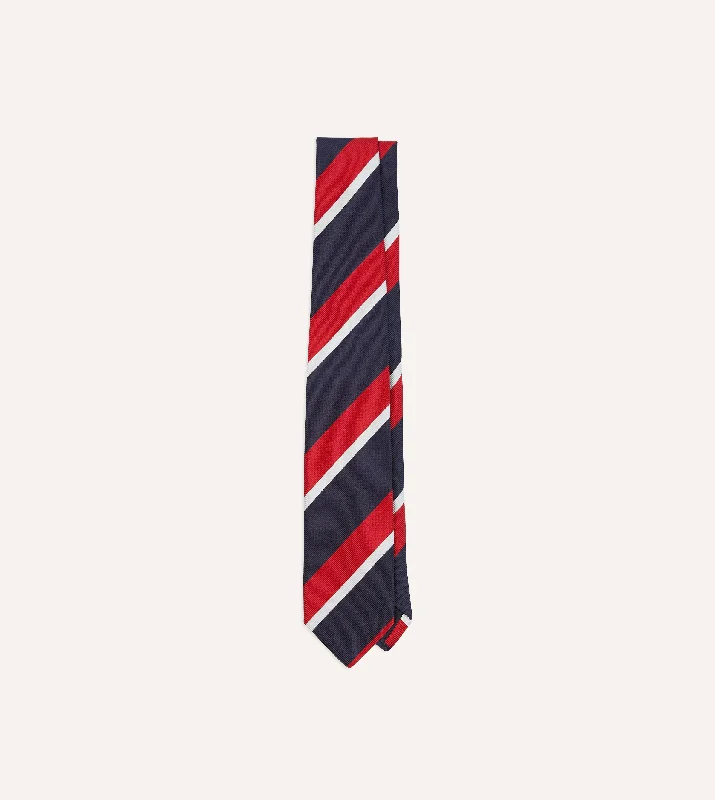 Men's Suits with Two-Button JacketsNavy, Red and White Double Broad Stripe Mogador Silk Tipped Tie