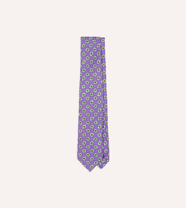 Designer Men's Bespoke SuitsPurple Hexagon Tile Print Silk Self-Tipped Tie