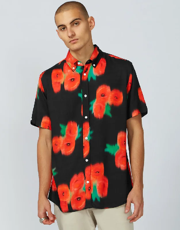 Men's Suits with Two-Button JacketsBen Sherman Black Blurred Floral Mod Short Sleeve Shirt