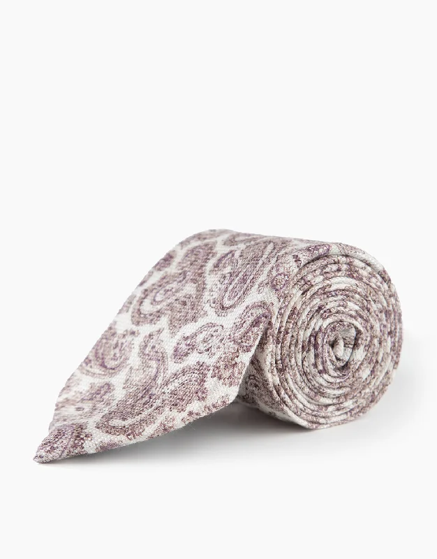 Men's Suits for Tall MenWhite & Lilac Paisley LinenSilk Tie