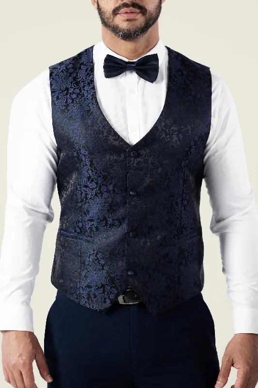 Men's Suits with Slim FitsMen's Navy Embroidery Vest