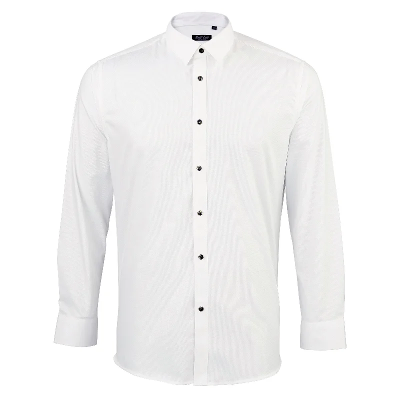 Men's Suits with Brass ButtonsMens Soft White Textured Shirt with Black Buttons