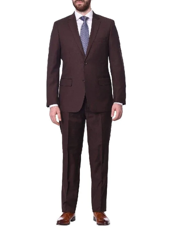 Functional Men's Travel SuitsMens Big & Tall Classic Fit Two Button 100% Wool Wrinkle Resistant Suit - Solid Brown