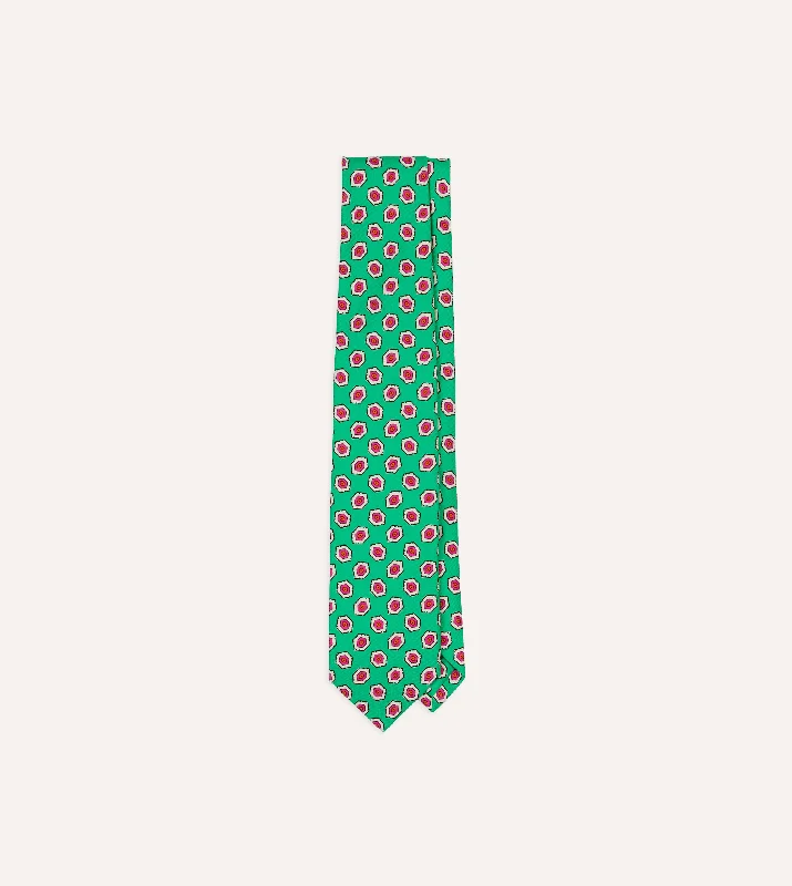 Functional Men's Travel SuitsGreen Hexagon Tile Print Silk Self-Tipped Tie