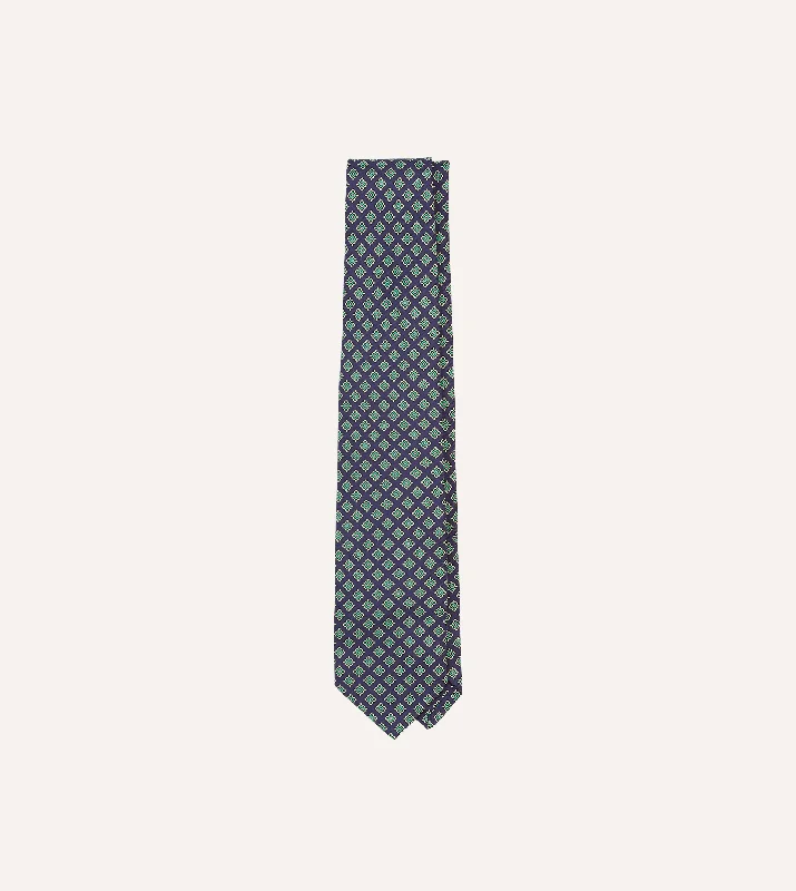 Men's Suits with Patterned FabricsNavy Square Medallion Self-Tipped Silk Tie